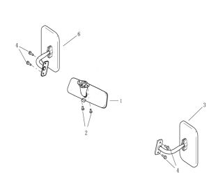 REAR VIEW MIRROR ASSY  (NEW FACE,  LONG BENCH SEAT)