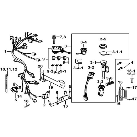 WIRING HARNESS、LOCK ASSY.