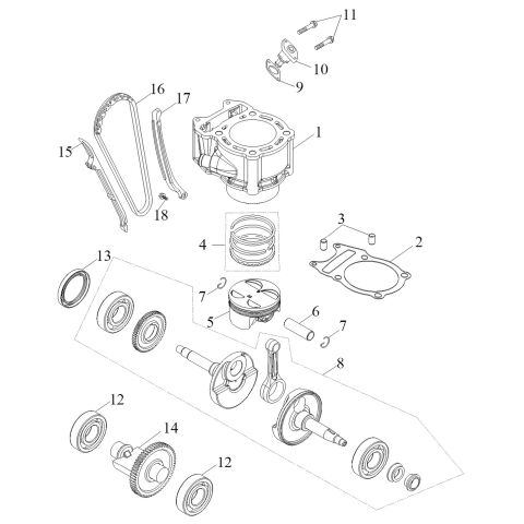 CYLINDER, PISTON, CRANKSHAFT